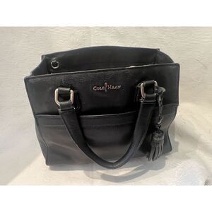Cole Haan Berkley Satchel Handbag Black Leather Lined‎ Zip Pockets Double Handle